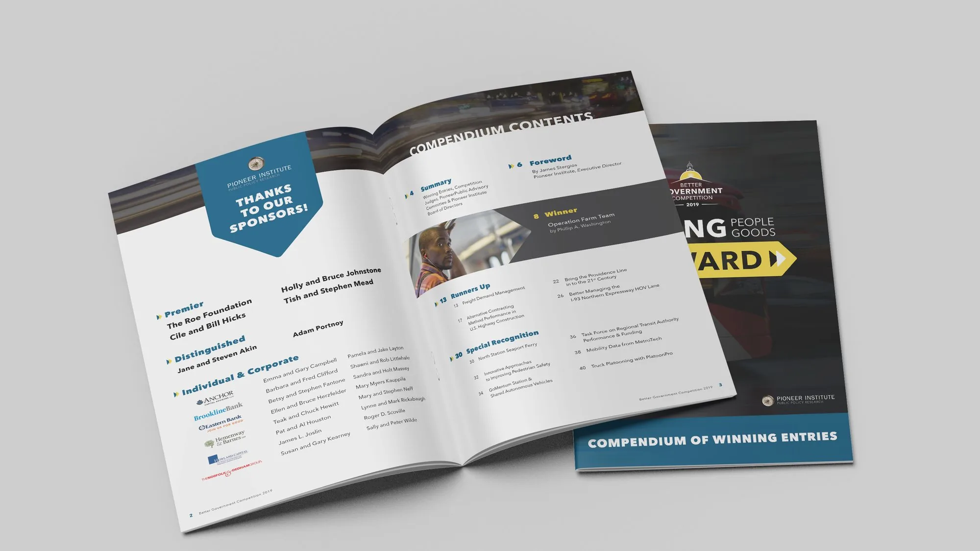 Better Government Competition 2019 compendium: cover, sponsors page, and contents spread
