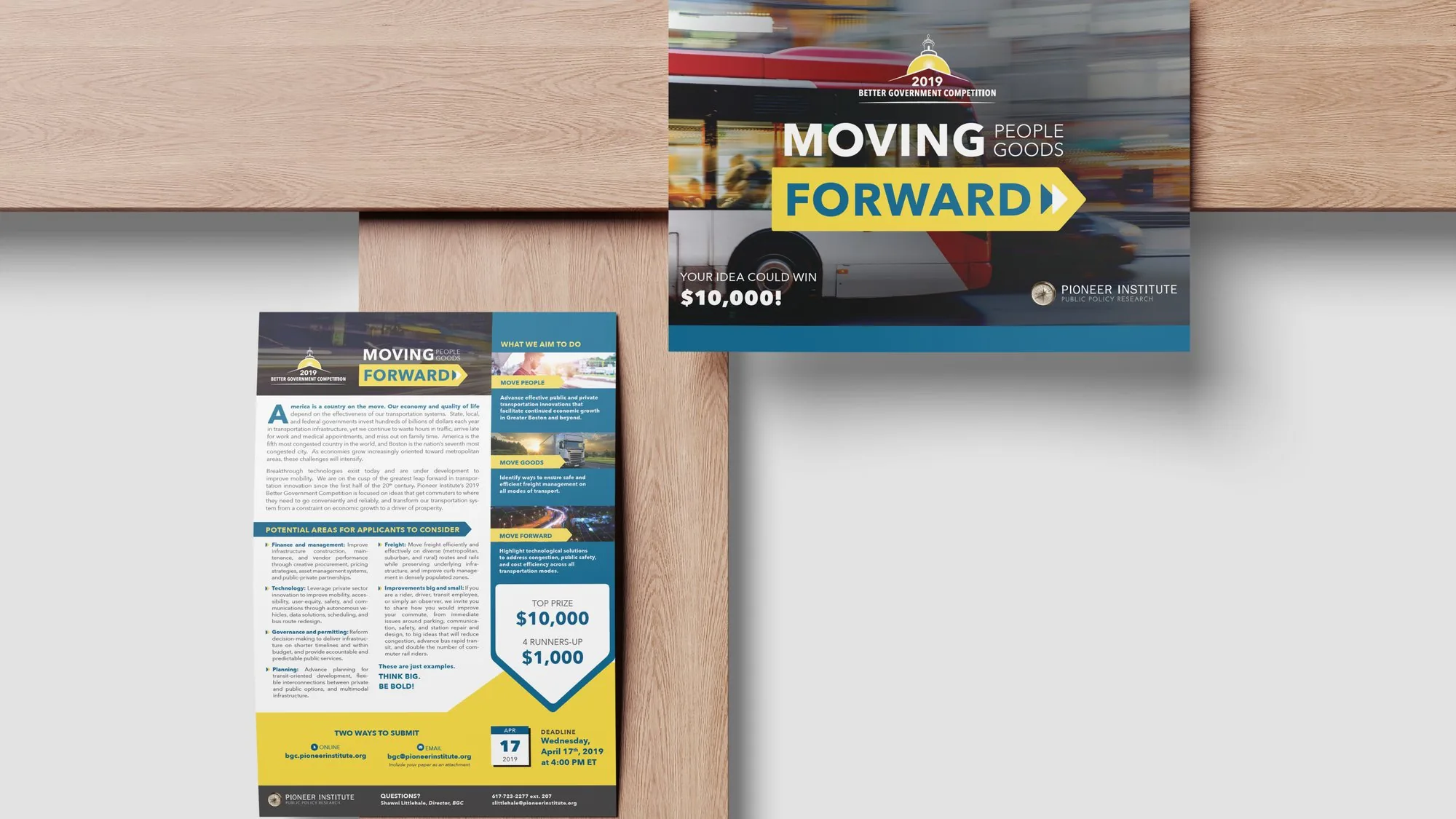 Moving People and Goods Forward flyer and postcard for the 2019 Better Government Competition